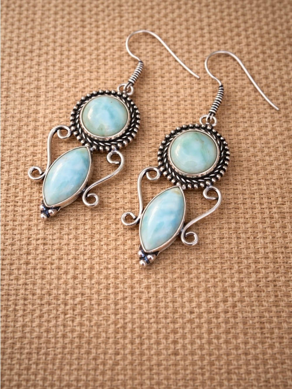 Natural Larimar Sterling Silver 2.3” Earrings